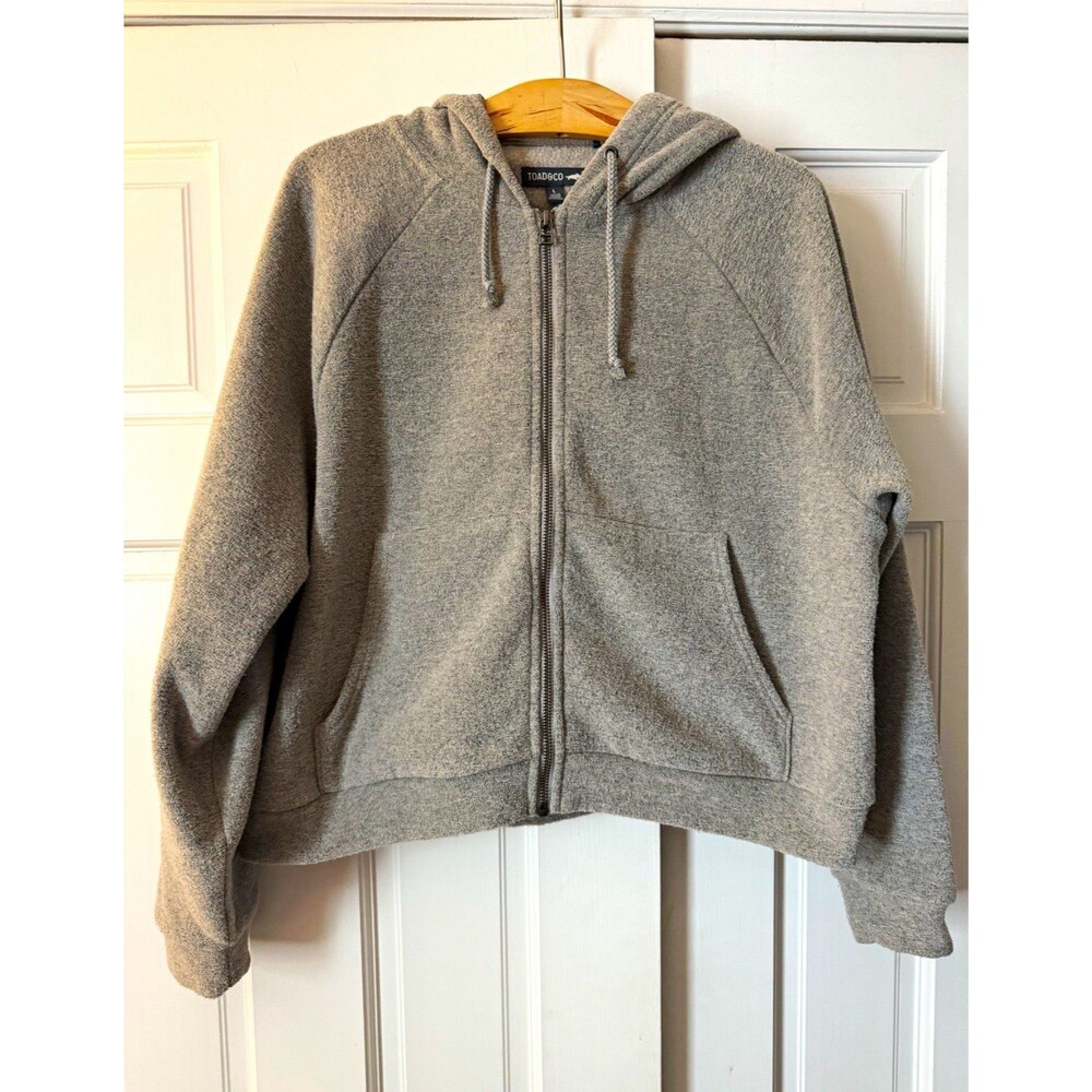 Toad&Co Whitney Terry Zip Hoodie Heather Gray Womens Large Cropped Fleece Jacket